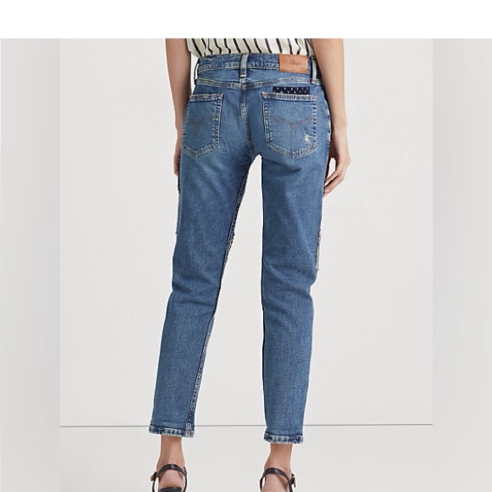 Lauren Ralph Lauren Patchwork Jeans Relaxed Tapered Ankle Jean Size 12 - Picture 10 of 16